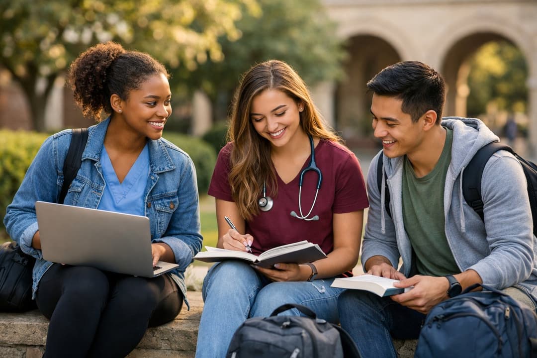 Students studying academic papers